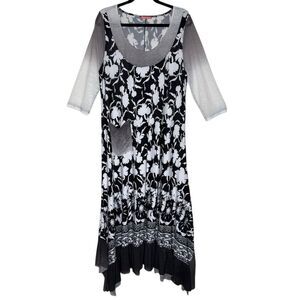Simply Aster by Firmiana Midi/Maxi Dress Black & White Size L Boho, Lagenlook